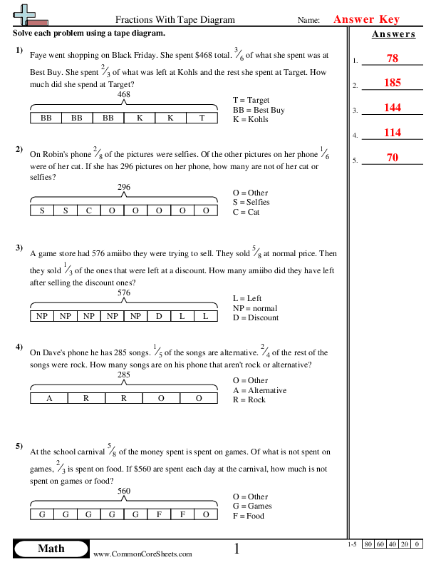 - Fractions With Tape Diagram worksheet